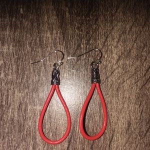 HANDMADE!! ORANGE Leather teardrop earrings